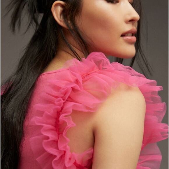 DOLAN Tulle Sleeve Tank Top Size S Hot Pink Preppy Going Out Feminine Colorful - Picture 3 of 12